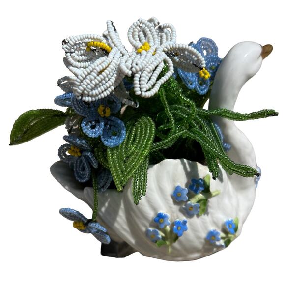 Von Schierholz Handmalerei Made in Germany Beaded Floral Swan - Picture 4 of 8